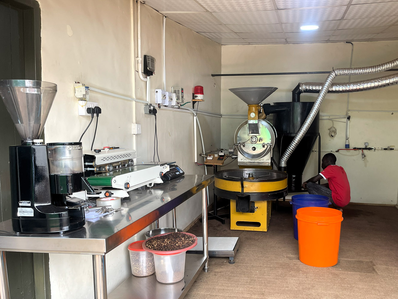 Coffee processing story showing farmers at work